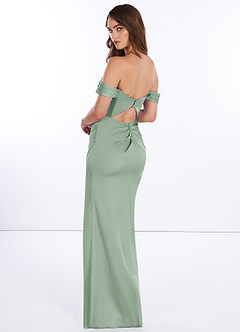 Azazie Breanna Final Sale Agave Sheath Off the Shoulder Stretch Satin Dress image4