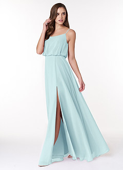 Azazie Lupe Bridesmaid Dresses Sea Glass A-Line Scoop Blouson Chiffon Dress image3