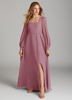Azazie Leonia Junior Vintage Mauve A-Line with Pockets Chiffon Dress image1