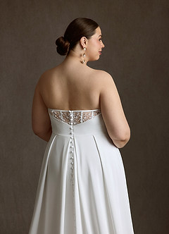 Azazie Marisela Abiti da Sposa Abito A-Line in Raso con Retro in Crepe Paillettes Bianco Diamante image14