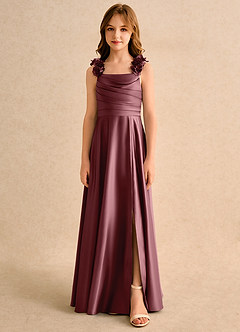 Azazie Rosita Girls Formal Sukienki dla dziewczynek sypiących kwiaty Linia A Pofałdowany Matowy satynowy Długość podłogi Sukienka image3