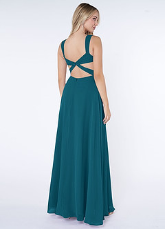 Azazie Nahrin Robes de demoiselle d'honneur Robe Trapèze en Mousseline de soie Col V plissé Bleu Encre image4