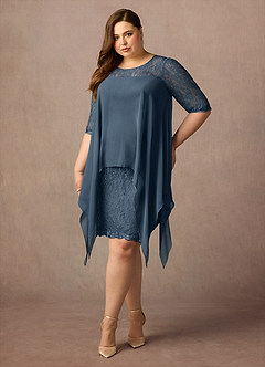 Azazie Flo Abiti per la Madre della Sposa Abito A-Line in Chiffon Pizzo Blu Nettuno image6