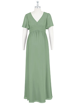 Azazie Verna Brautjungfernkleider für Schwangere A-Linie V-Hals Gerüscht Chiffon Bodenlänge Kleider image7