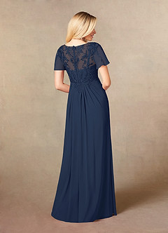 Azazie Holga Abiti per la Madre della Sposa Abito A-Line in Chiffon con Scollo a V in Pizzo Marino Scuro image6