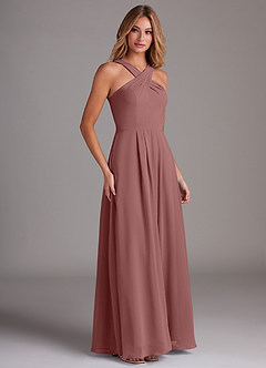 Azazie Dixie Bridesmaid Dresses Desert Rose A-Line Halter Pleated Chiffon Dress image4