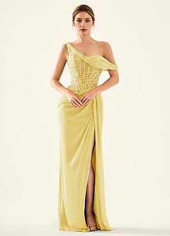 Seraphinalyn Amarillo Pastel Vestido de fiesta de gasa con acabado satinado image5