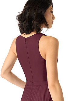 Azazie Lindie Brautjungfernkleider A-Linie Schaufel Gefaltet Chiffon Kleid Cabernetrot image5