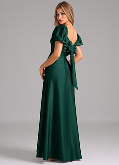 Azazie Fatima Bridesmaid Dresses Emerald A-Line Pleated Stretch Satin Dress image2