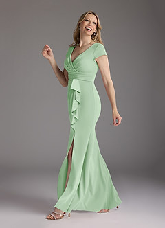 Azazie Tana Mother of the Bride Dresses Dusty Sage Mermaid V-Neck Pleated Stretch Crepe Dress image4