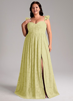 Azazie Denisse Brautjungfernkleider A-Linie Gestreift Blumen-Burnout Kleid Zitronensorbet image7