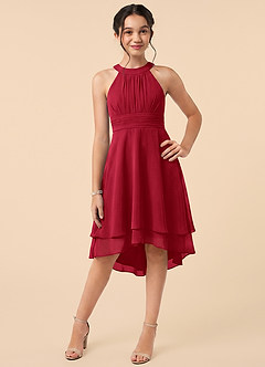 Azazie Linna Junior Scarlet A-Line Pleated Chiffon Dress image1