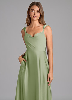 Azazie Beatrice 신부 들러리 드레스 A라인 스윗하트 네크라인 스트레치 새틴 바닥 길이 드레스 image7