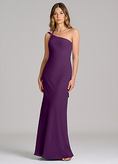 Azazie Monroe Bridesmaid Dresses Grape Sheath One Shoulder Chiffon Dress image1