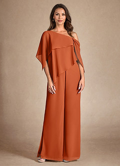 Azazie Halima Mother of the Bride Dresses Burnt Orange Jumpsuit/Pantsuit Side Slit Chiffon Dress image7