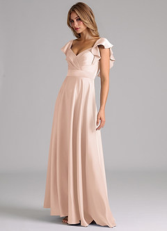 Azazie Leilani Bridesmaid Dresses Blushing Pink A-Line Ruched Stretch Satin Dress image8