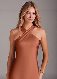Azazie Doretta Robes de demoiselle d'honneur Robe Sirène en Satin extensible Plissée Rose De Cèdre image5