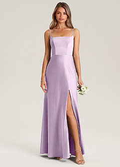 Azazie Lidia Bridesmaid Dresses Frosted Lilac Mermaid Side Slit Stretch Satin Dress image5
