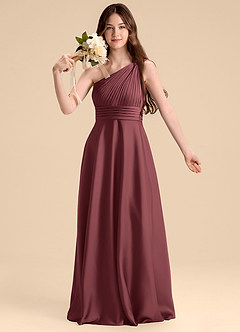 Azazie Charlize Junior Merlot A-Line Pleated Stretch Satin Dress image6