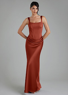 Azazie Etta Robes de demoiselle d'honneur Robe Sirène en Satin extensible Corset Terracotta image2