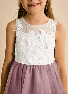 Azazie Lina Flower Girl Dresses Ivory Dusty Rose Ball-Gown Lace Dress image8