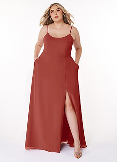 Azazie Moira Bridesmaid Dresses Terracotta A-Line Scoop Chiffon Dress image8
