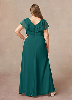 Azazie Snapdragon Abiti per la Madre della Sposa Abito A-Line in Chiffon Increspato con Scollo a V Verde Pavone image7