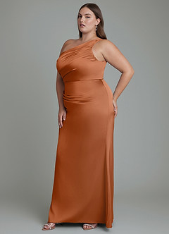 Azazie Akilah Brautjungfernkleider Meerjungfrau-Linie One-Shoulder Stretch-Satin Kleid Kupfer image11