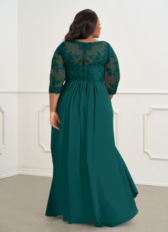 Azazie Hayek Mother of the Bride Dresses Peacock A-Line V-Neck Lace Chiffon Dress image2
