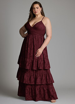 Azazie Nathalia Vestidos para Prova em Casa Vestido Cabernet de Esgotamento Floral de Linha A com Laço image10