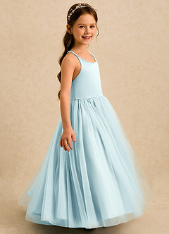 Azazie Aurora Flower Girl Dresses Sea Glass A-Line Bow Tulle Dress image4