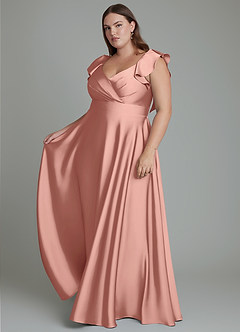Azazie Leilani Bridesmaid Dresses Rosette A-Line Ruched Stretch Satin Dress image13