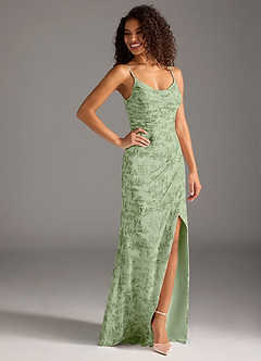 Azazie Deandra Bridesmaid Dresses Green Fern Floral Mermaid Pleated Chiffon Dress image3