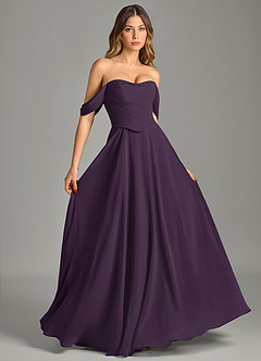 Azazie Chelsey Abiti da Damigella Abito Convertibile A-Line in Chiffon a Spalla Scoperta Prugna image5