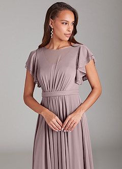 Azazie Daphne Modest Bridesmaid Dresses A-Line Ruched Mesh Floor-Length Dress image4