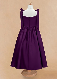 Azazie Chelsie Flower Girl Dresses Grape A-Line Bow Matte Satin Dress image6