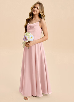 Azazie Gia Junior Powder Pink A-Line Pleated Chiffon Dress image7