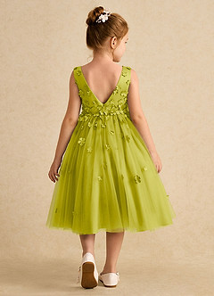 Azazie Lana Robe Demoiselle D'honneur Fillette Robe Trapèze en Mat Satiné Sans manches Citronnelle image2