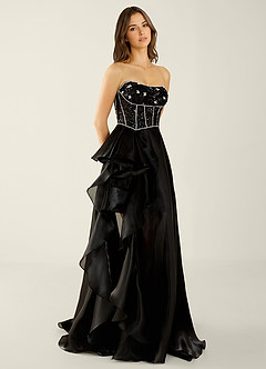 Keira Black Organza Wrap Beaing Corset A-line Prom Dress image6