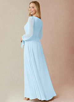 Azazie Leonia Bridesmaid Dresses Sky Blue A-Line Long Sleeve Chiffon Dress image2