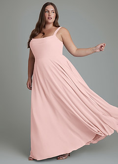 Azazie Shaude Bridesmaid Dresses Powder Pink A-Line Pleated Chiffon Dress image10