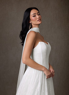 Azazie Adriana Wedding Dresses Diamond White A-Line Strapless Lace Dress image7