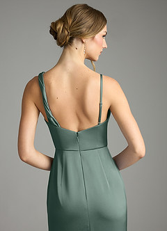 Azazie Samara Vestidos de damas de honor Vestido de Musgo Marino de Satén Elástico de Corte Sirena con Plisado image6