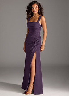 Azazie Jesaphine Bridesmaid Dresses Plum Sheath Bow Chiffon Dress image3