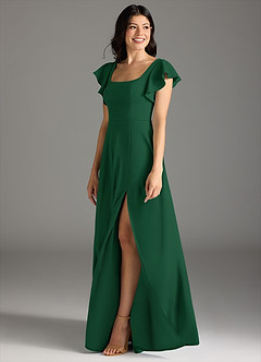 Azazie Bondi Bridesmaid Dresses Dark Green A-Line Ruched Stretch Crepe Dress image4
