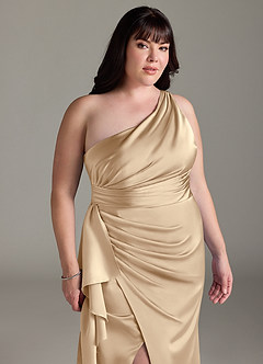 Azazie Maive Robes de demoiselle d'honneur Robe Fourreau en Satin extensible Rayé Champagne image11