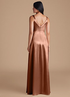 Azazie Hope At-home Try On Dresses Bronzer A-Line with Pockets Metallic Satin Dress image4