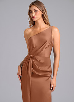 Azazie Naria Final Sale Bronzer Sheath One Shoulder Stretch Satin Dress image7