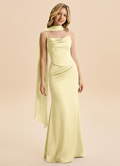 Azazie Sorrel Junior Lemon Sorbet Mermaid Ruched Stretch Satin Dress image3
