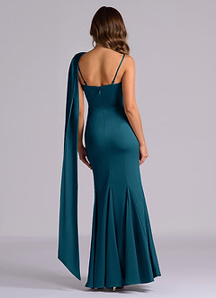 Azazie Inara Robes de demoiselle d'honneur Robe Sirène en Satin extensible Plissée Bleu Encre image2